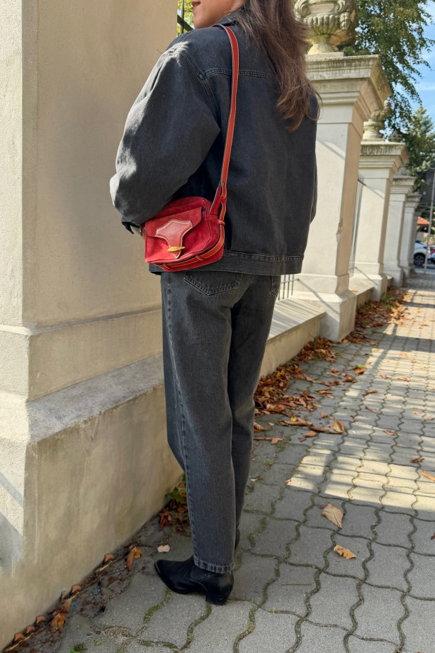 Jeansy grafitowe damskie z prostą nogawką - klasyczny fason, średni stan | Marisol
