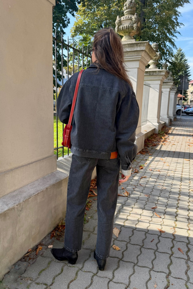 Jeansy grafitowe damskie z prostą nogawką - klasyczny fason, średni stan | Marisol