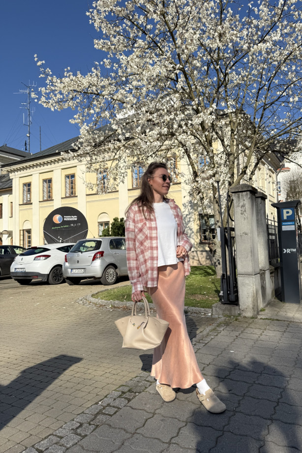 Brzoskwiniowa spódnica ze skosu Florence