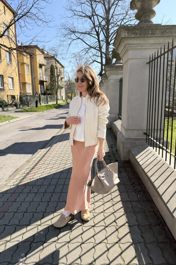 Brzoskwiniowa spódnica ze skosu Florence