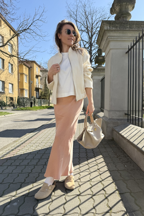 Brzoskwiniowa spódnica ze skosu Florence