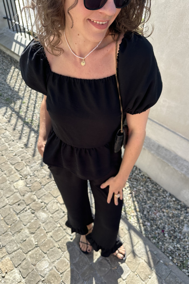 Bluzka hiszpanka z wiskozy – z baskinką i bufkami | MARISOL