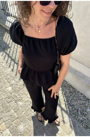 Bluzka hiszpanka z wiskozy – z baskinką i bufkami | MARISOL