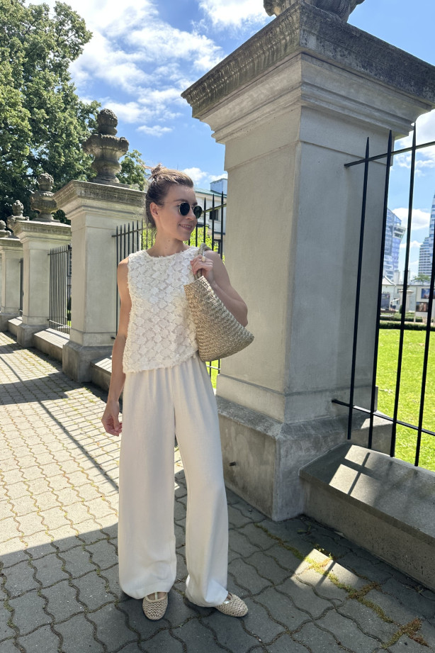 Spodnie z lnem i wiskozą – szerokie, klasyczne | MARISOL