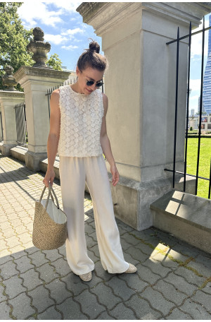 Spodnie z lnem i wiskozą – szerokie, klasyczne | MARISOL