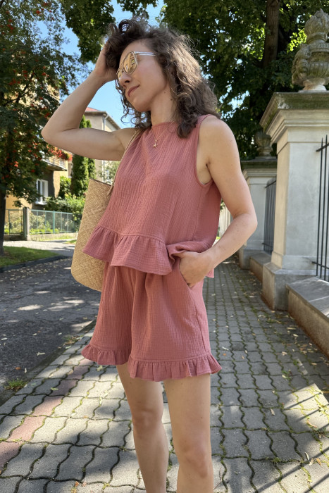 Szorty muślinowe z falbanką – 100% bawełna | MARISOL