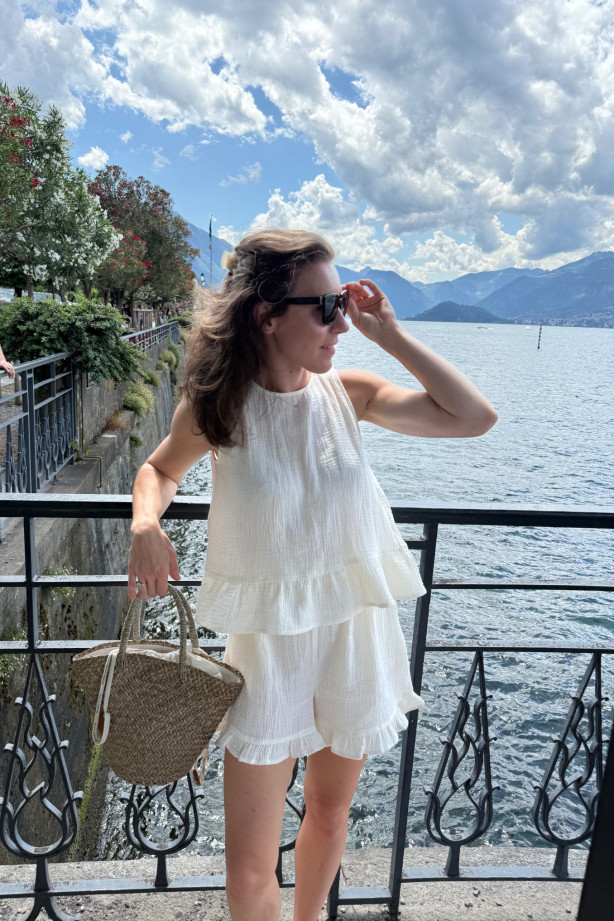 Szorty muślinowe z falbanką – 100% bawełna | MARISOL