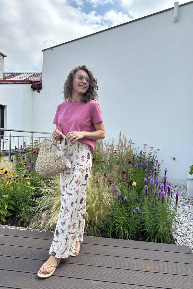 Romantyczna spódnica ze skosu – kwiatowy print, gumka | Marisol