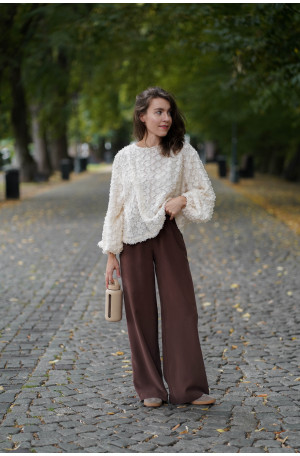 Spodnie damskie z wiskozy – szeroka nogawka, guma w pasie | Marisol