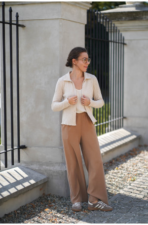 Spodnie damskie z wiskozy – szeroka nogawka, guma w pasie | Marisol