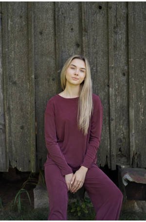 Szerokie bordowe spodnie damskie z wiskozy na gumie | MARISOL