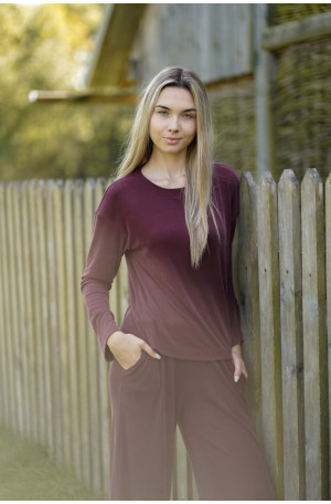 Szerokie bordowe spodnie damskie z wiskozy na gumie | MARISOL