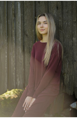 Szerokie bordowe spodnie damskie z wiskozy na gumie | MARISOL