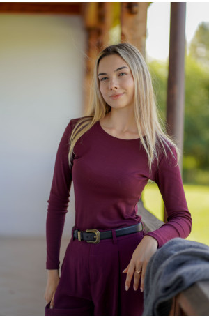 Longsleeve Classic Winę z prążkowanej dzianiny | Marisol