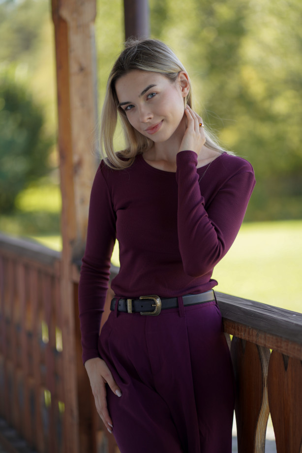 Longsleeve Classic Winę z prążkowanej dzianiny | Marisol