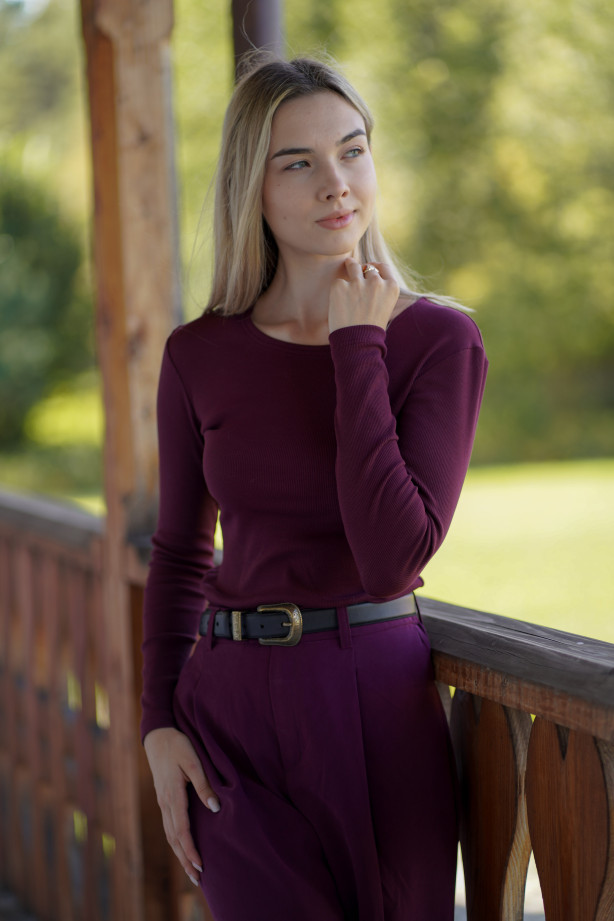 Longsleeve Classic Winę z prążkowanej dzianiny | Marisol