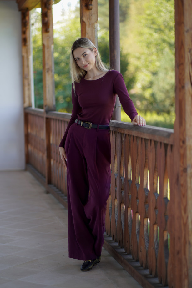 Longsleeve Classic Winę z prążkowanej dzianiny | Marisol