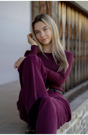 Longsleeve Classic Winę z prążkowanej dzianiny | Marisol