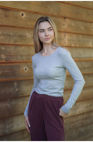 Longsleeve Classic Grey Melange z prążkowanej dzianiny | Marisol