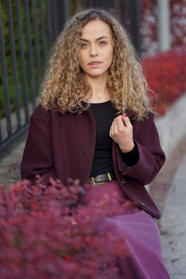 Kurtka wełniana oversize w fasonie pudełkowym – elegancka, diagonal | Marisol