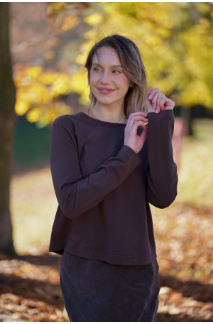 Longsleeve damski Chocolate – pudełkowy krój, długi rękaw | Marisol
