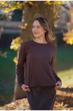 Longsleeve damski Chocolate – pudełkowy krój, długi rękaw | Marisol