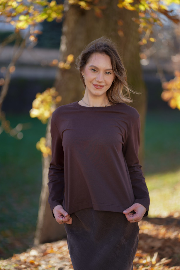 Longsleeve damski Chocolate – pudełkowy krój, długi rękaw | Marisol