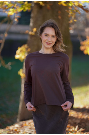 Longsleeve damski Chocolate – pudełkowy krój, długi rękaw | Marisol