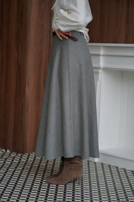 Spódnica Mocha – beżowa, wełniana spódnica midi na gumie | Marisol 2