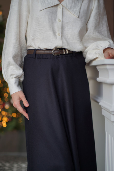 Spódnica Mocha - granatowa, wełniana spódnica midi na gumie | Marisol 2