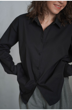 Czarna koszula damska oversize z bawełny – klasyk w nowoczesnym wydaniu | MARISOL