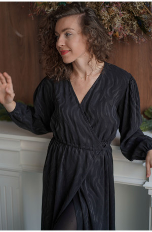 Sukienka Wrap Zebra – Czarna żakardowa sukienka kopertowa midi | Marisol