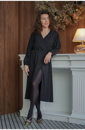 Sukienka Wrap Zebra – Czarna żakardowa sukienka kopertowa midi | Marisol