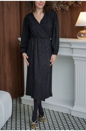 Sukienka Wrap Zebra – Czarna żakardowa sukienka kopertowa midi | Marisol