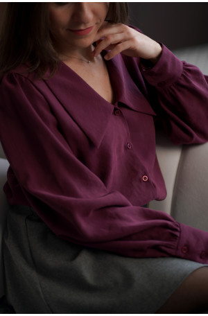 Giulia - Burgundowa koszula z dużym kołnierzem | Elegancka bluzka Marisol