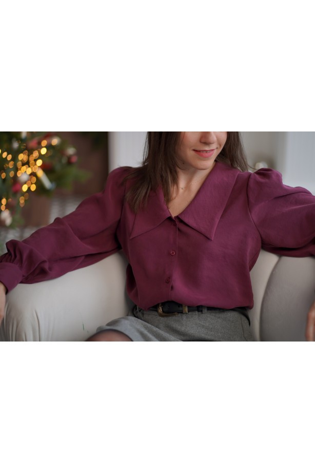 Giulia - Burgundowa koszula z dużym kołnierzem | Elegancka bluzka Marisol