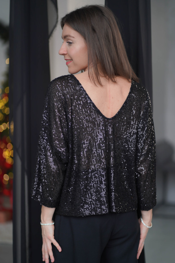 Bluzka Brilliance - cekinowa bluzka z dwustronnym dekoltem | Marisol