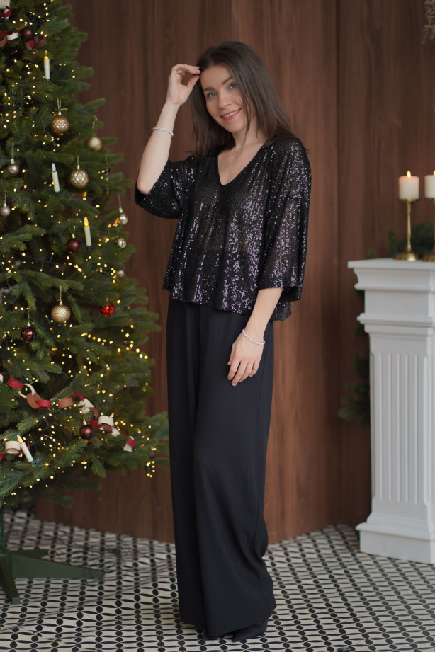 Bluzka Brilliance - cekinowa bluzka z dwustronnym dekoltem | Marisol