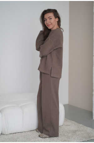 Spodnie Knitted Brown – szerokie spodnie z dzianiny na gumie z kieszeniami