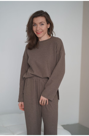 Spodnie Knitted Brown – szerokie spodnie z dzianiny na gumie z kieszeniami