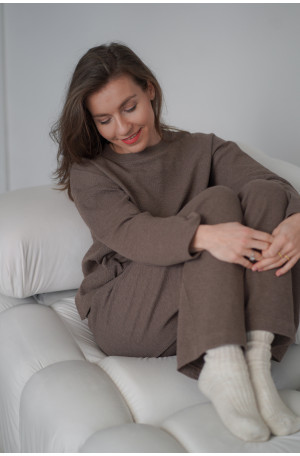Spodnie Knitted Brown – szerokie spodnie z dzianiny na gumie z kieszeniami