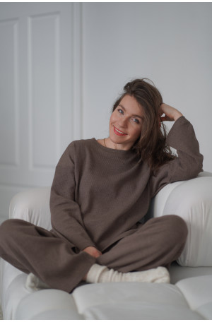 Spodnie Knitted Brown – szerokie spodnie z dzianiny na gumie z kieszeniami