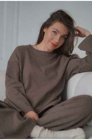 Spodnie Knitted Brown – szerokie spodnie z dzianiny na gumie z kieszeniami