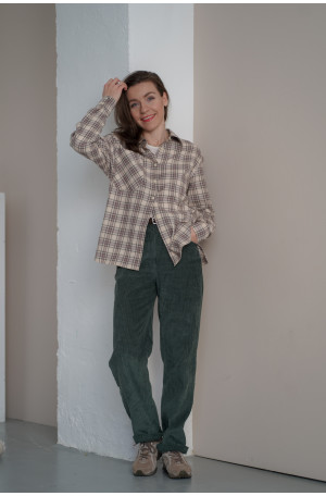 Koszula w kratę – bawełniana, lekko oversize z ozdobnymi mankietami