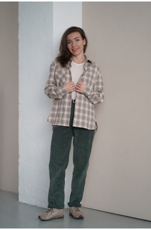 Koszula w kratę – bawełniana, lekko oversize z ozdobnymi mankietami