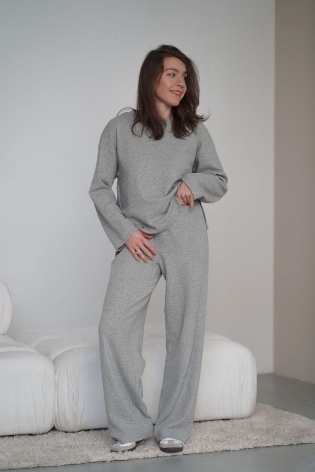 Spodnie Knitted Grey - szerokie spodnie z dzianiny na gumie z kieszeniami