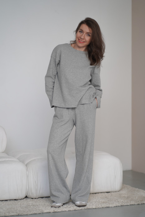 Spodnie Knitted Grey - szerokie spodnie z dzianiny na gumie z kieszeniami