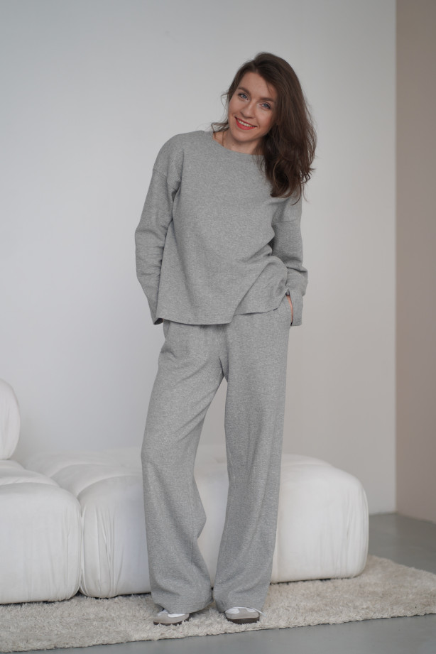 Spodnie Knitted Grey - szerokie spodnie z dzianiny na gumie z kieszeniami