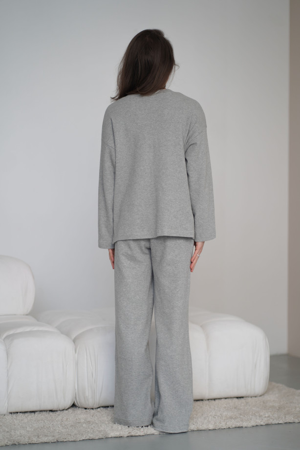 Spodnie Knitted Grey - szerokie spodnie z dzianiny na gumie z kieszeniami