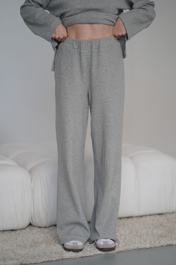 Spodnie Knitted Grey - szerokie spodnie z dzianiny na gumie z kieszeniami